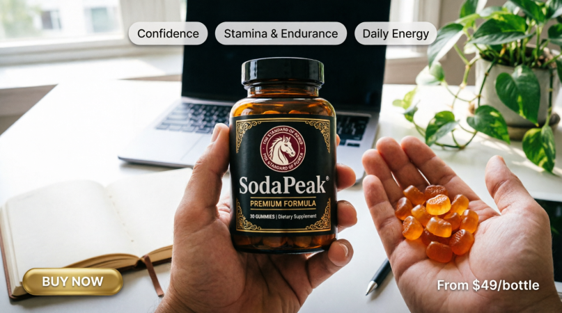 hand holding amber gummy supplements beside a supplement bottle at a home desk